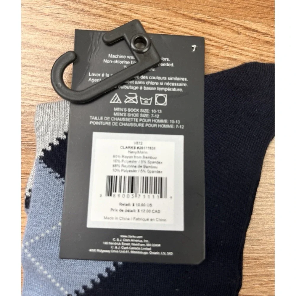 Lot of 2 Pairs of Clarks Men's Navy‎ Argyle Dress Socks Fits Shoe Size 7-12 NEW